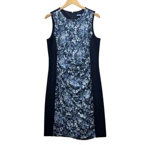 J McLaughlin Marissa Sleeveless Silk Panel Navy Blue‎ Floral Dress Size Large